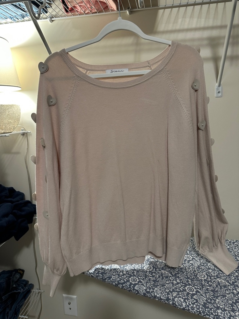 Sioni Soft Blush Button-Sleeve Sweater